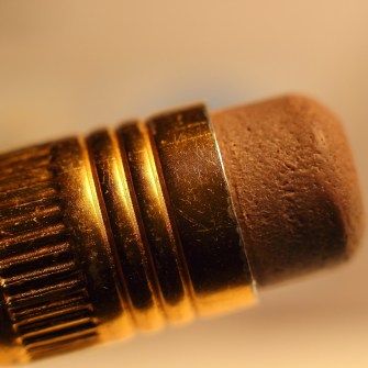 A close up macro photo of a pencil's eraser