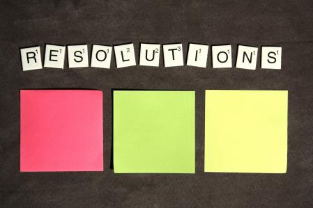 Spelling out resolutions in scrabble letters with three coloured sticky notes